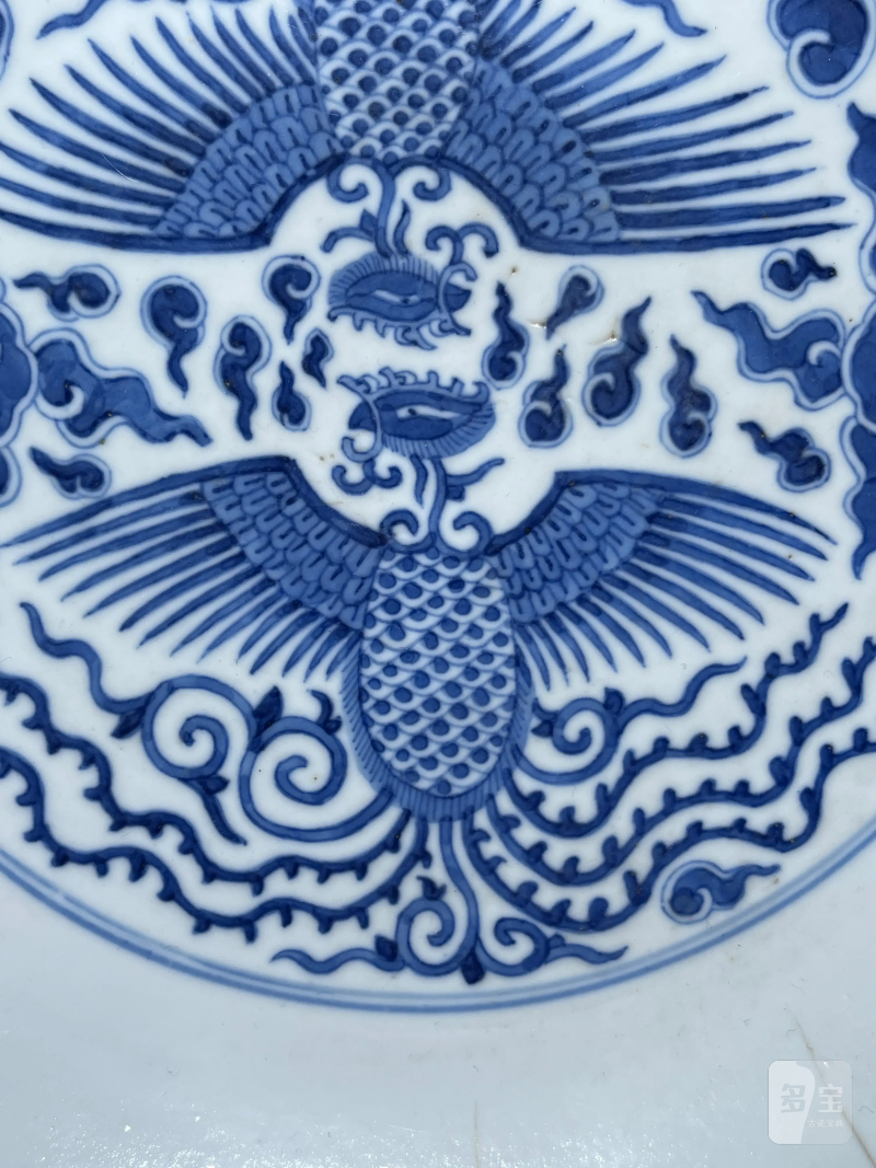 清同治 青花对头凤纹大盘 - 图3